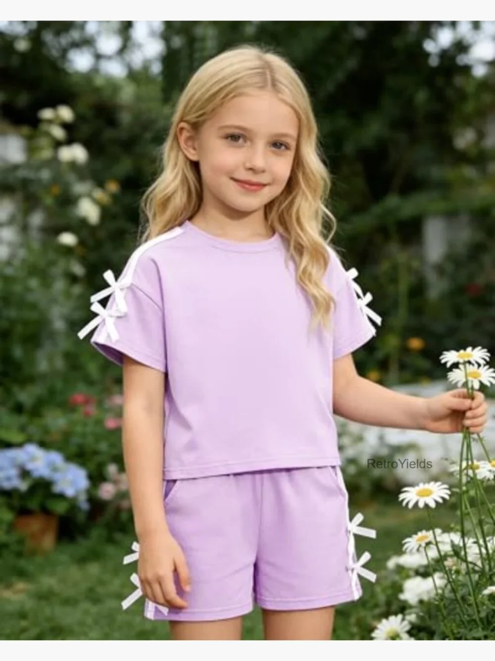 Toddler Girl 2 Piece Short Sleeve Top & Shorts Set Summer Outfits 3T-8Y